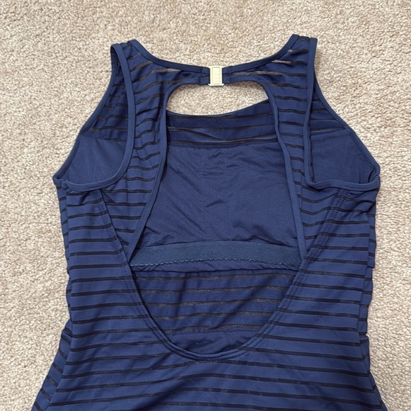 JETS by Jessika Allen High Neck Parallels Overlay Blue One Piece Swimsuit 10 - Picture 5 of 9